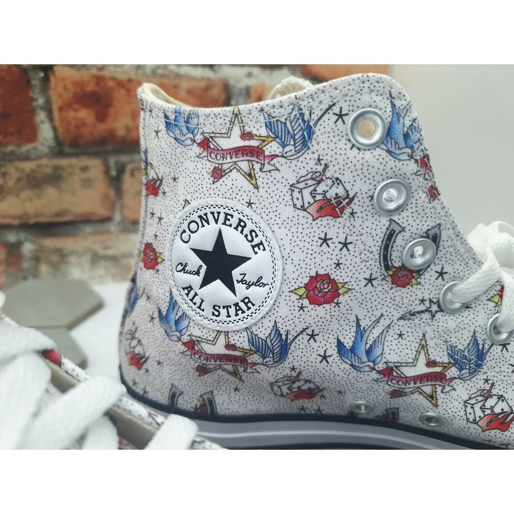 Converse Chuck Taylor Hi American Traditional Tattoo Flash Print Mens Sz 9 Rare